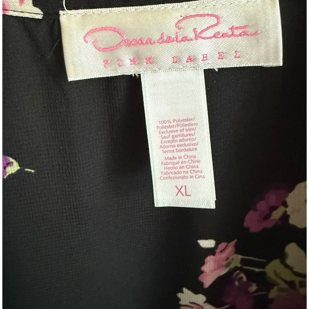 Oscar de la Renta Pink Label Floral Lace‎ Kimono Robe XL Black Romantic Luxury - Picture 4 of 5